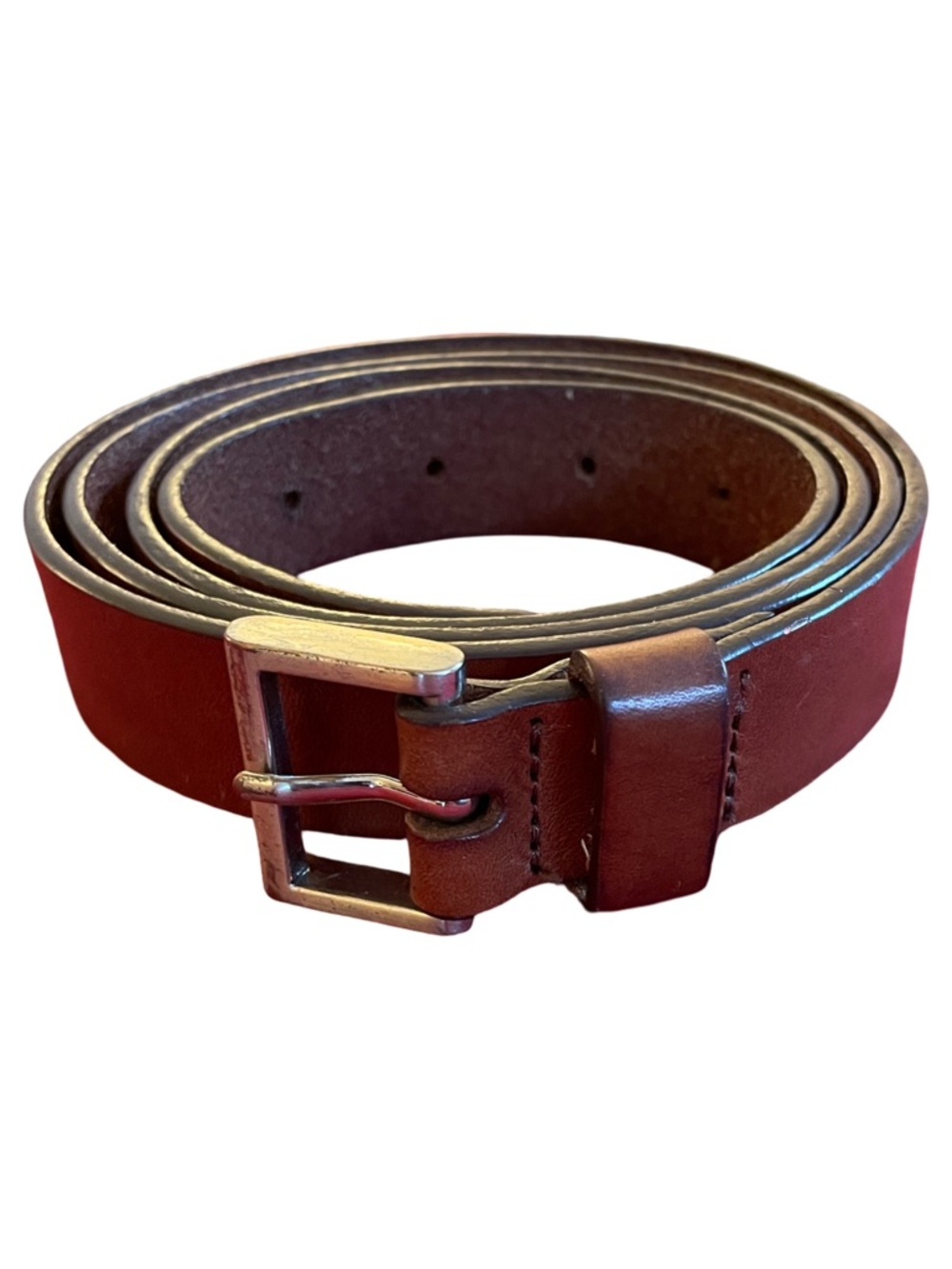 Lands' End Chestnut Brown Leather Belt with Silver Buckle - XL